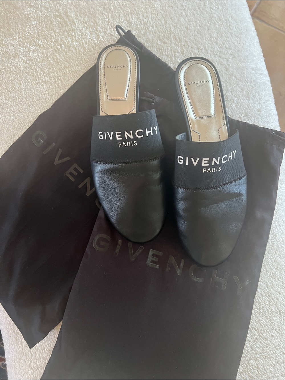 Givenchy Black Leather Logo Mules